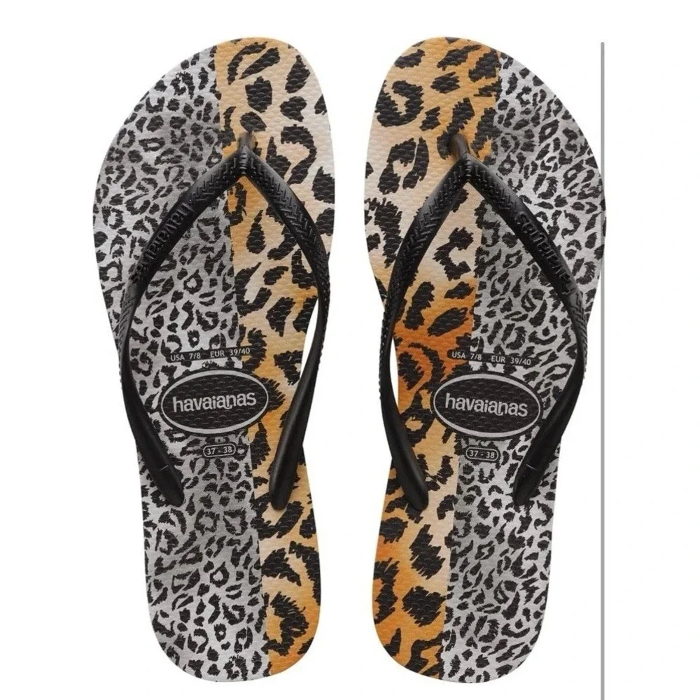 Havaianas Youth 13C/1Y Flip Flops Leopard Print Slim Mixed Print NWT